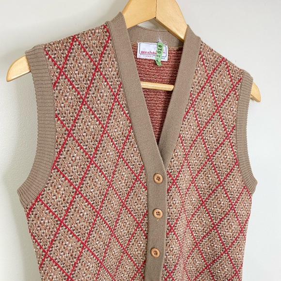 JEAN SCHUBIGER 100% PURE NEW WOOL VEST ARGYLE DESIGN MADE IN SPAIN SIZE 40 - Picture 5 of 9